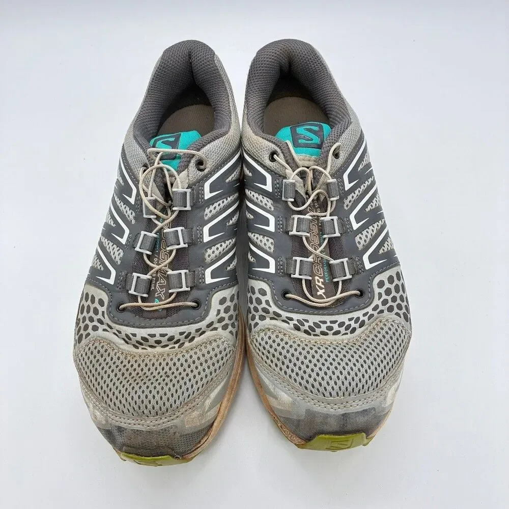 Salomon XR Crossmax Womens 7.5 Gray Teal Trail Running Shoes Contagrip
